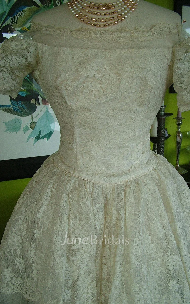 Vintage Off-The-Shoulder Short Sleeve Tulle Dress With Appliques