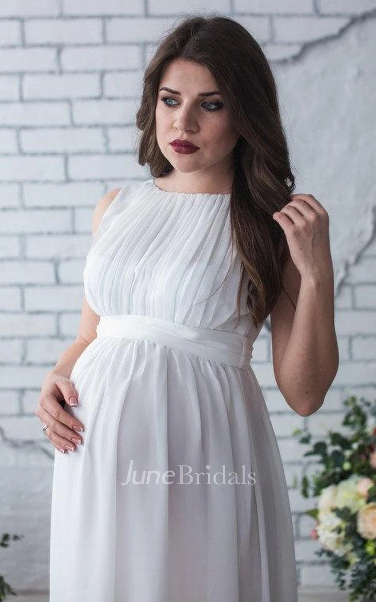 Sleeveless Sleeve Chiffon Maternity Wedding Dress With Pleats