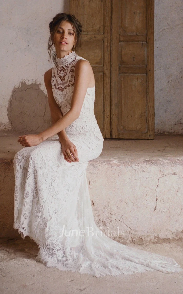 High neck outlet bohemian wedding dress