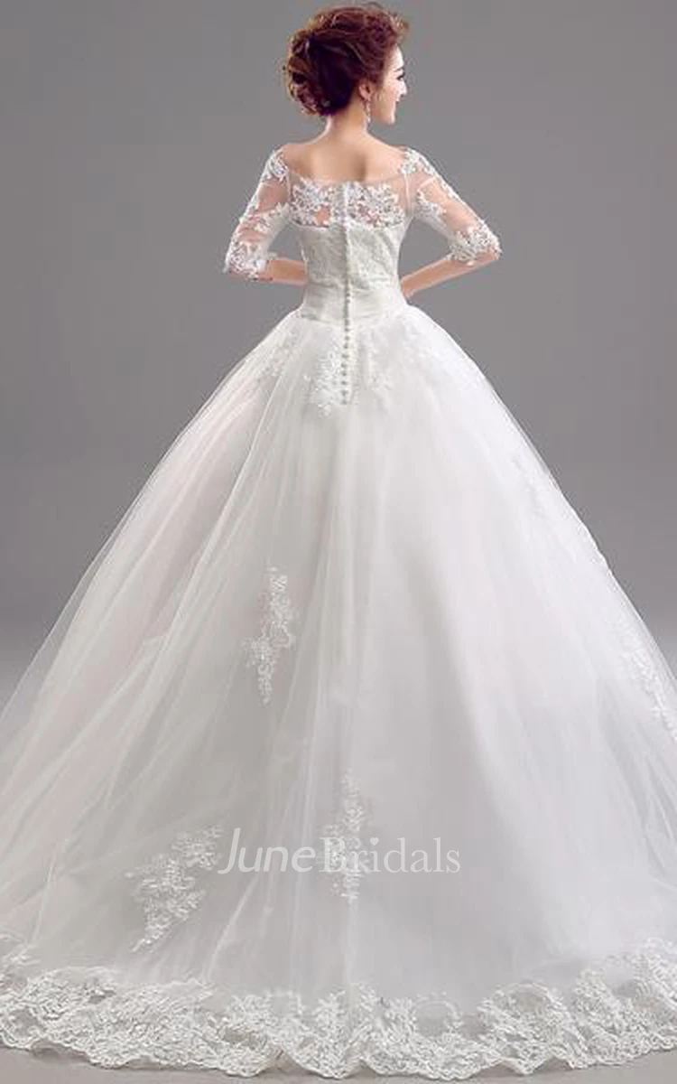 Gorgeous Off-the-Shoulder Half Sleeve Wedding Dresses Lace Appliques Tulle