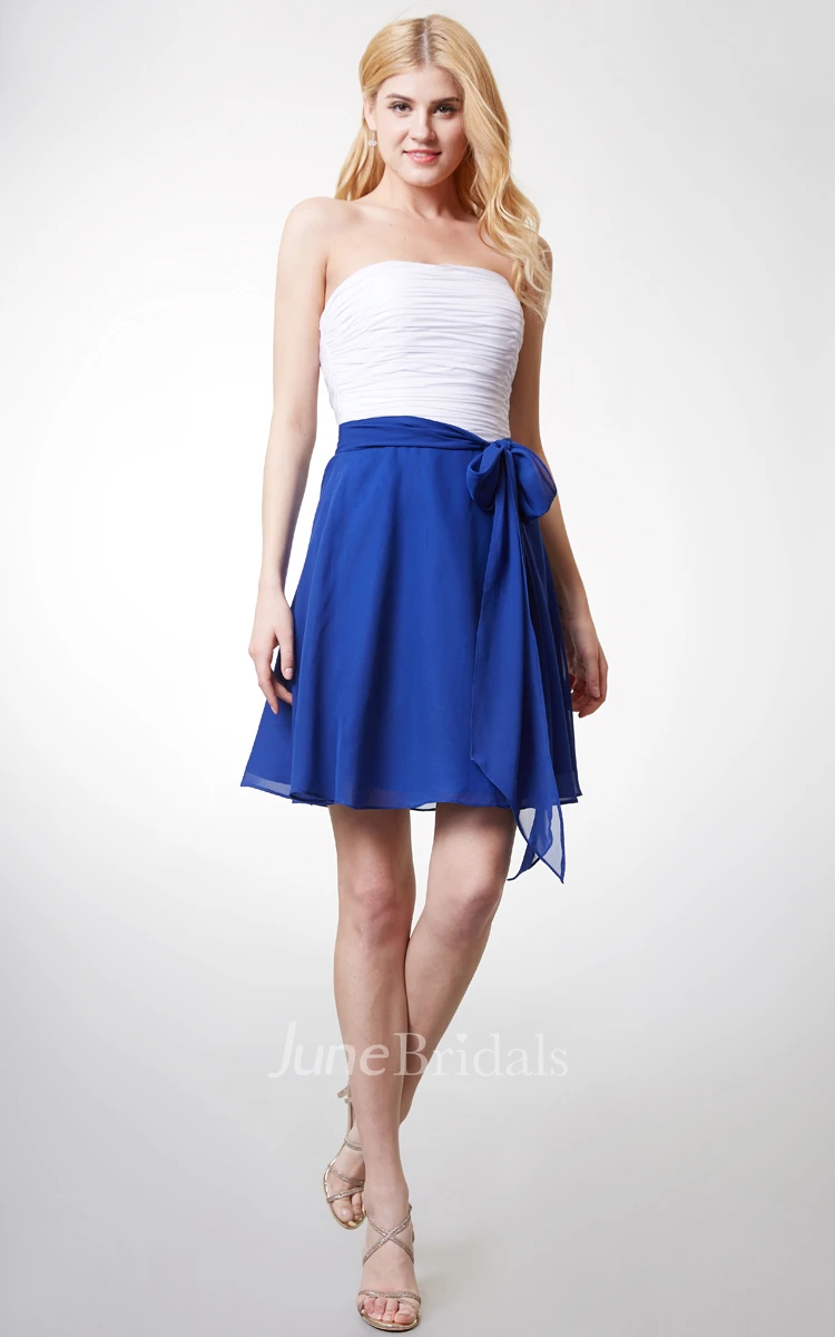 Strapless Short A-line Chiffon Dress With Backless and Sash