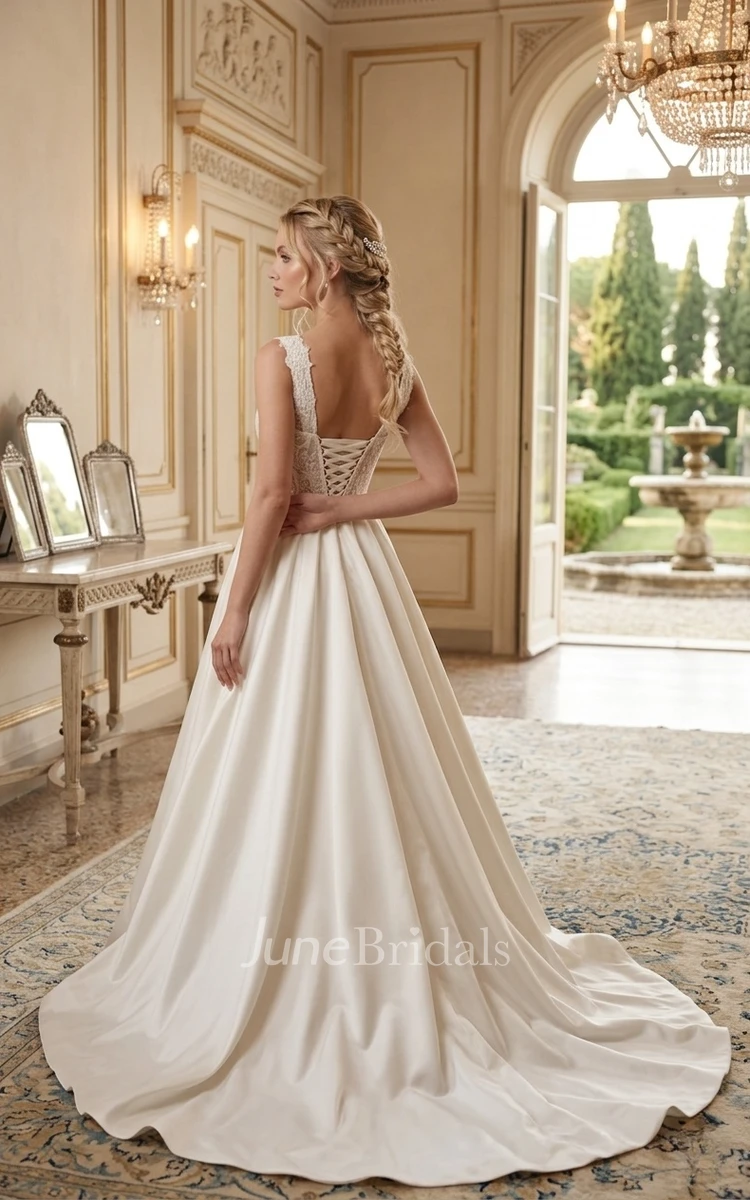 Elopement A-Line Boho Lace Split Front Spring Wedding Dress Modern Sexy Straps Corset Back Bridal Gown