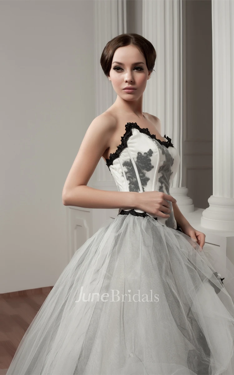 Strapless Tulle A-Line Dress with Appliques and Flower