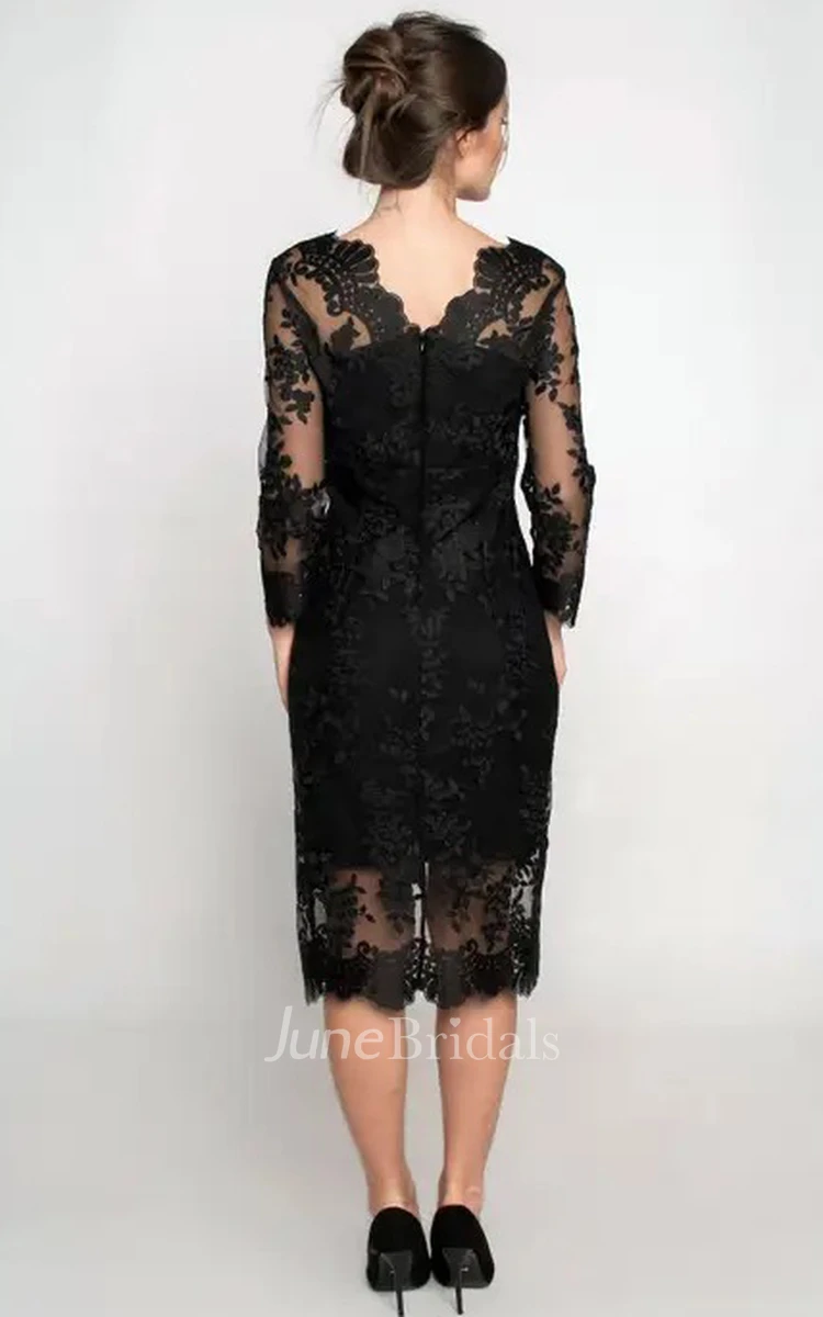 Elegant Pencil Lace Knee-length 3/4 Length Sleeve Guest Dress with Split Front