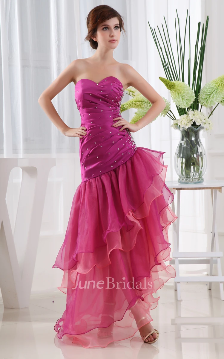 Sweetheart Beaded Dress With Side Ruching and Tiers