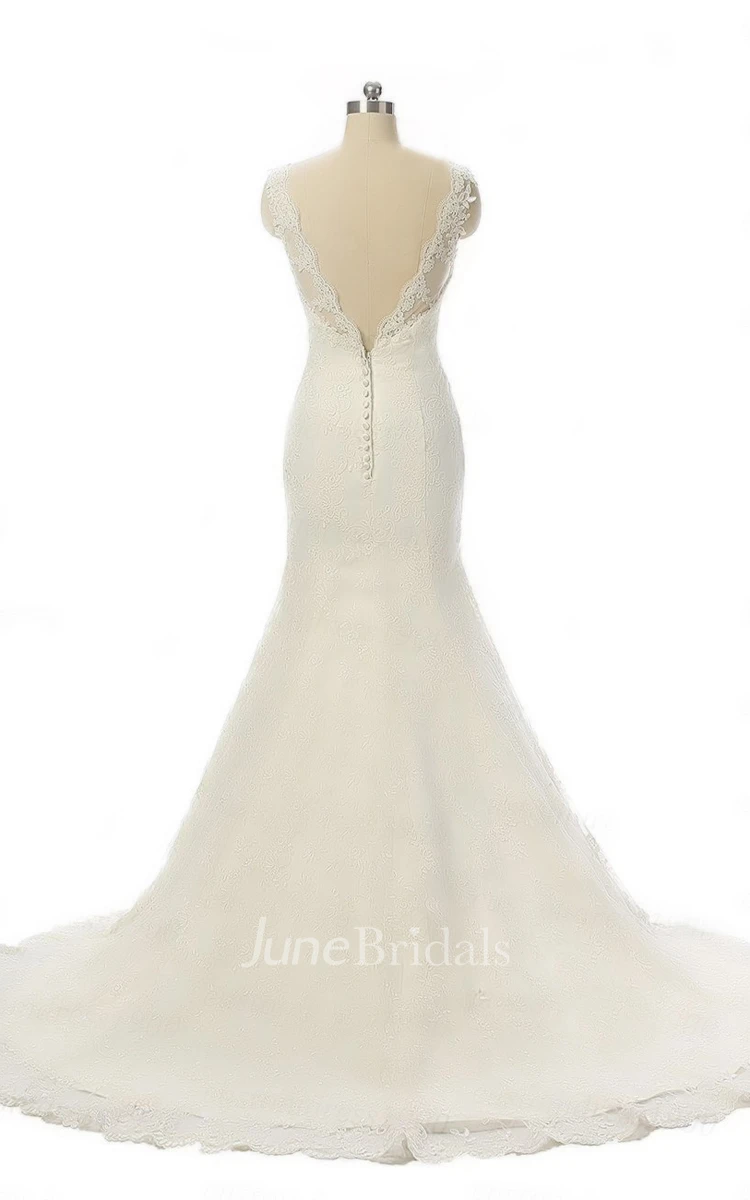 Mermaid Sleeveless Dress With Appliques And Deep-V Back