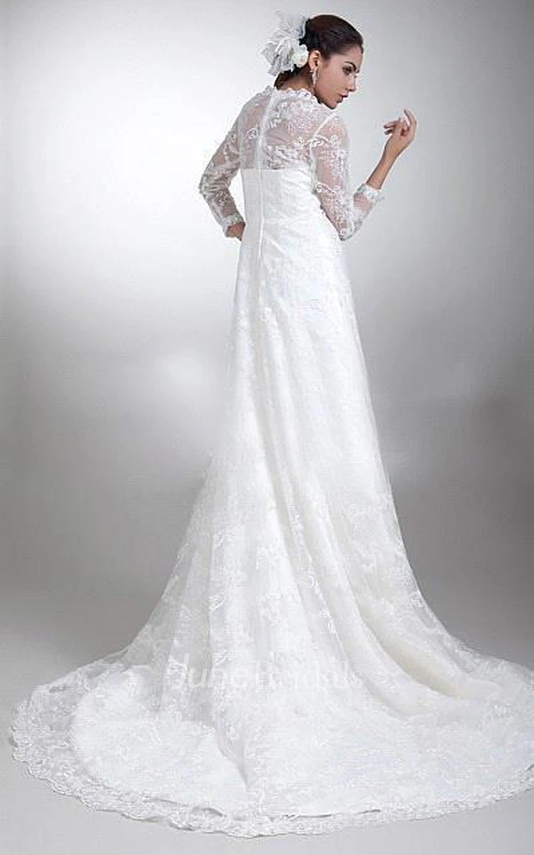 Elegant Tulle Lace Illusion Wedding Dress Sweep Train