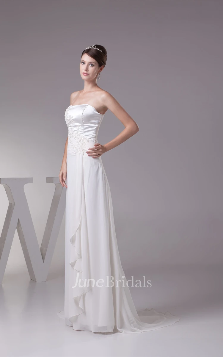 Strapless Sheath Floor-Length Dress with Pleats and Appliques
