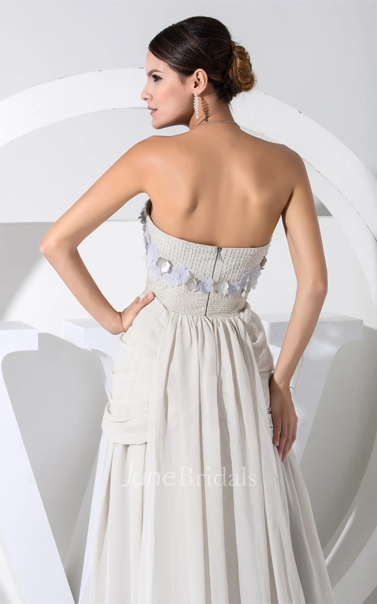 Sexy Plunged Front-Split Dress with Flower and Beaded Waist