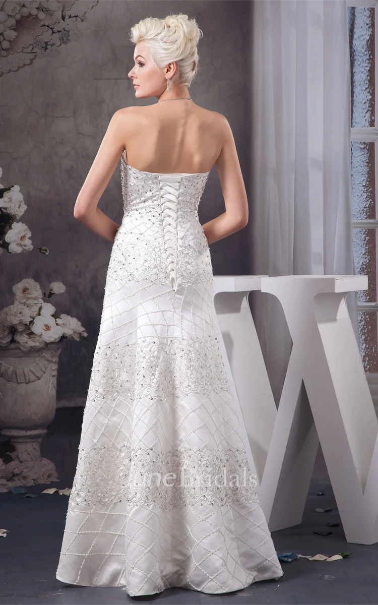 Strapless A-Line Beaded Gown with Embroideries and Corset Back