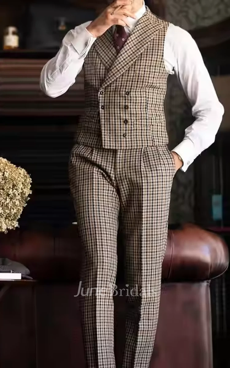 Gentle Vintage Houndstooth Men's Wedding Suit Retro Country Notched Lapel 3 Pieces Blazer Jacket Vest Pants