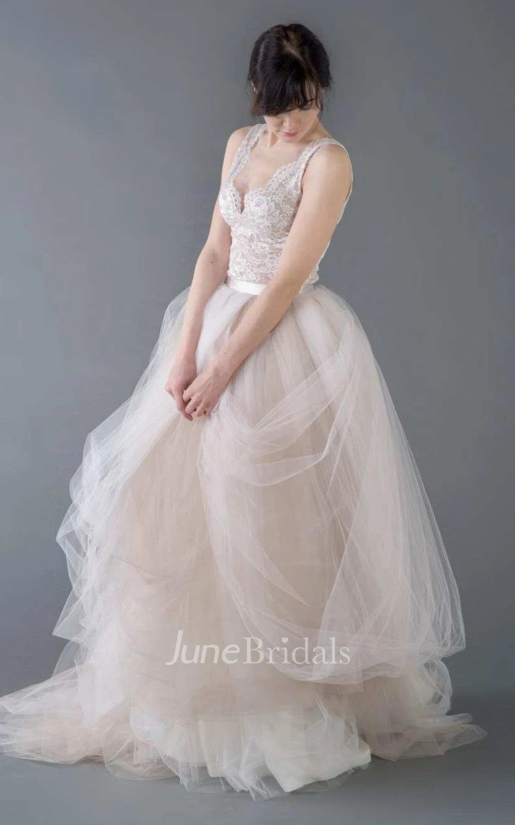 Tulle Organza Lace Button Zipper Wedding Dress
