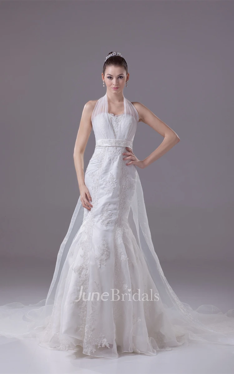 Haltered Mermaid Beaded Dress with Appliques and Court Train