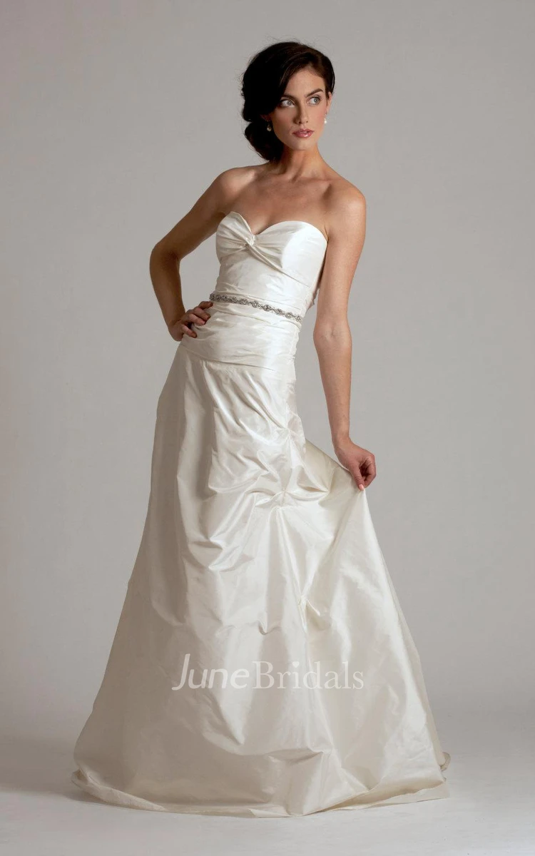Taffeta Sweetheart Long A-Line Wedding Gown With Beading