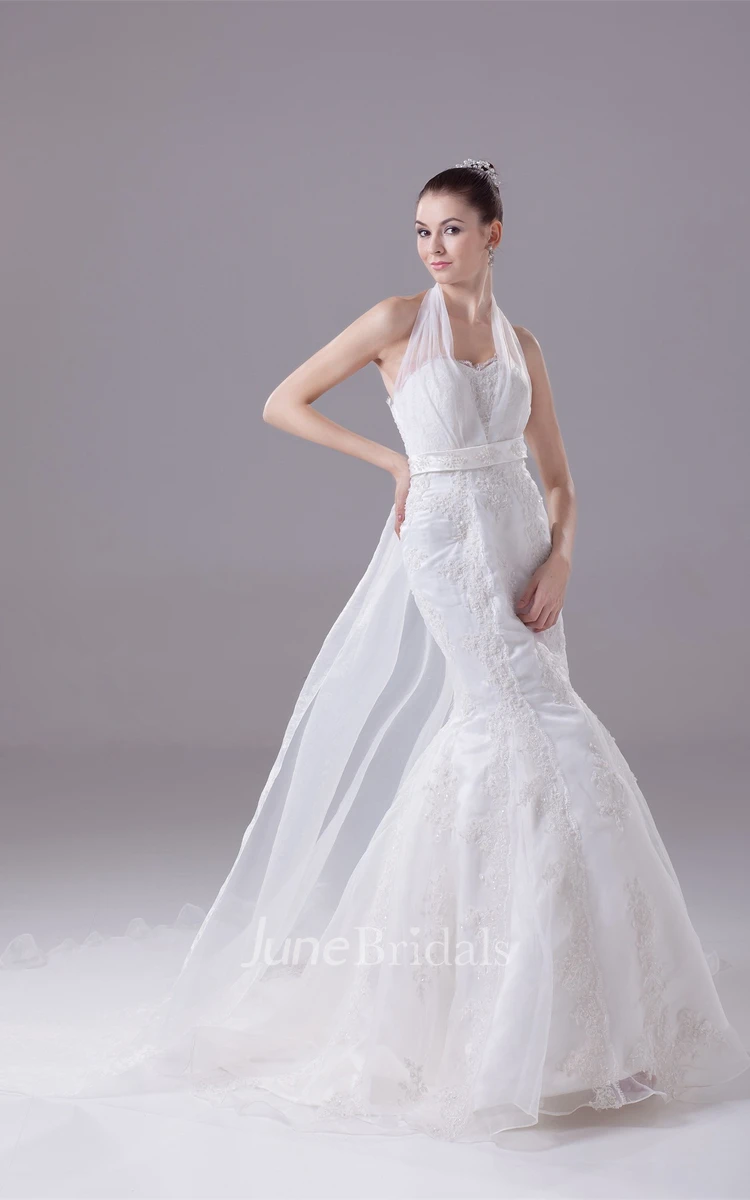 Haltered Mermaid Beaded Dress with Appliques and Court Train