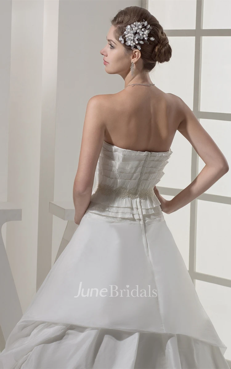 Sweetheart Ruched Ball Gown with Layers and Beaded Waist