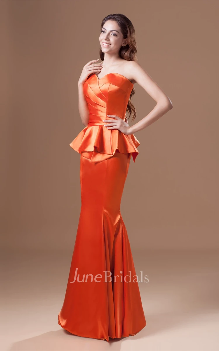 satin mermaid sweetheart gown with pleats and peplum
