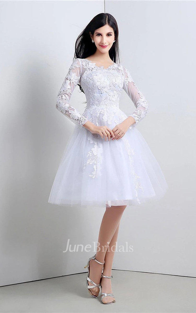 Noble Knee-length Lace and Tulle Dress With Long Sleeves