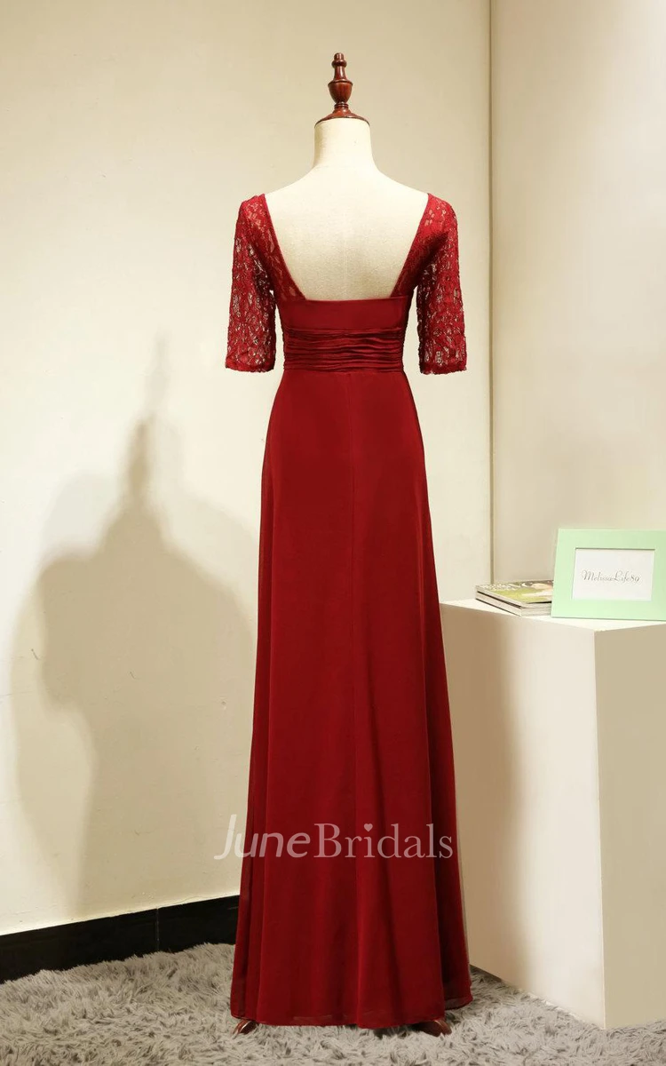 Red Elegant Lace Short Sleeves Formal Gown