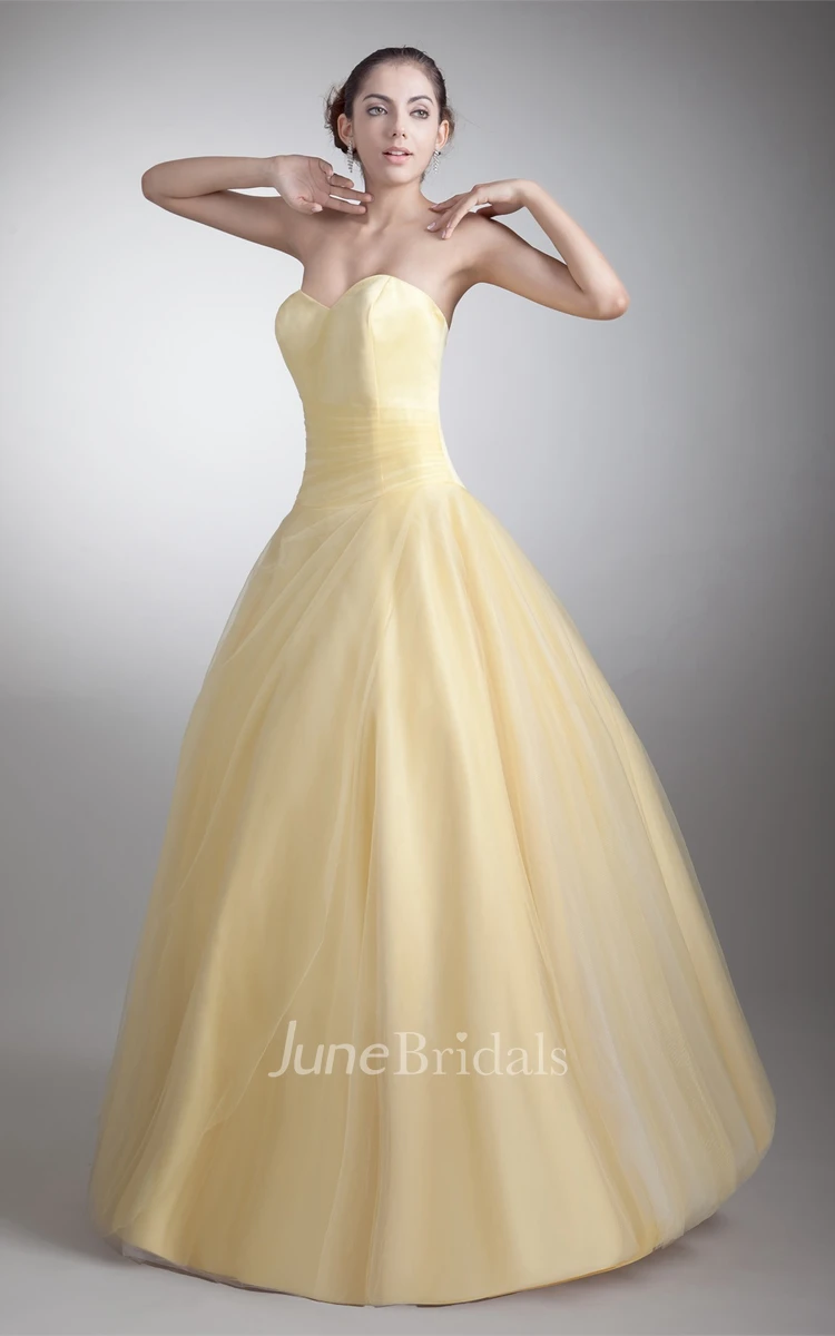 sweetheart a-line ball tulle gown with ruched waist and corset back
