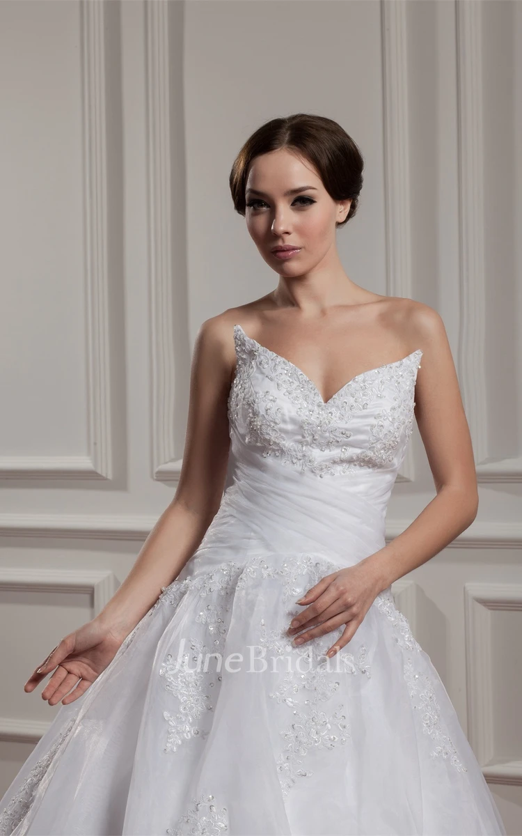 Strapless Jeweled A-Line Ball Gown with Appliques