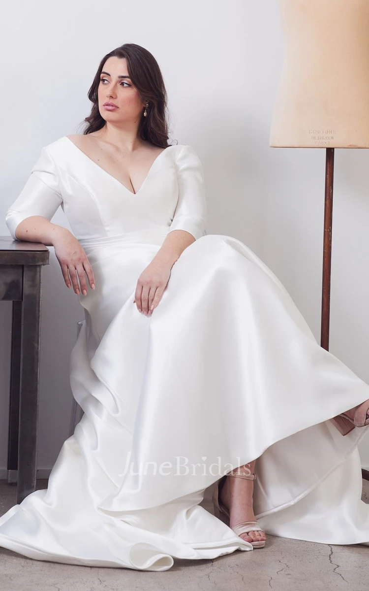 Plus Size Casual V-neck A Line Wedding Dress with Pockets