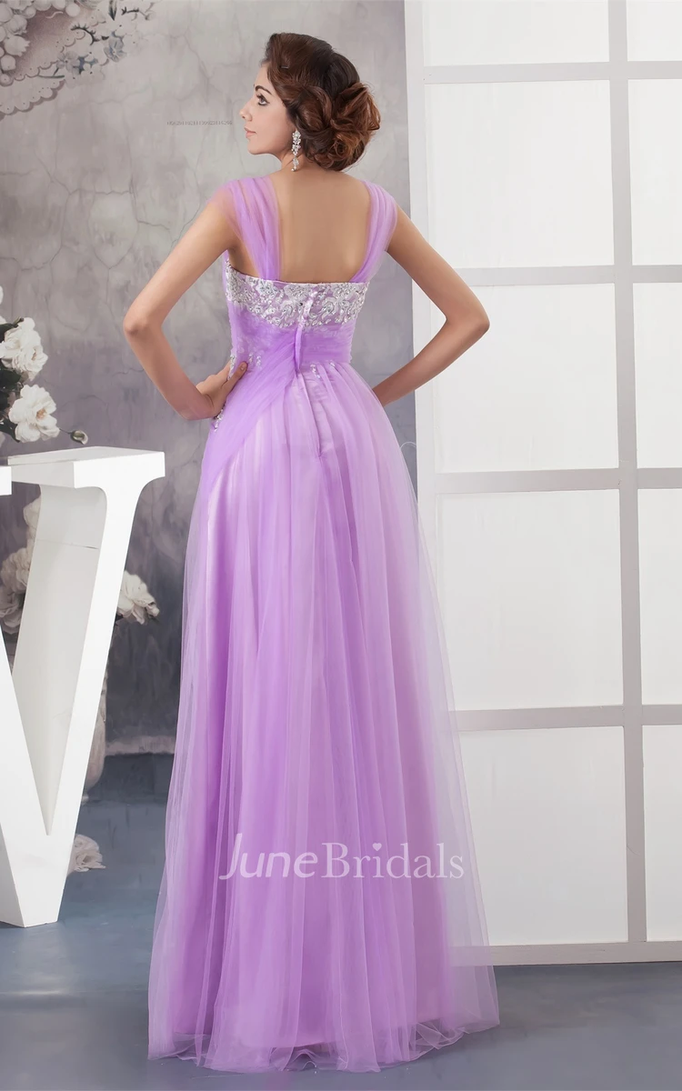 Strapped Tulle Floor-Length Dress with Appliques