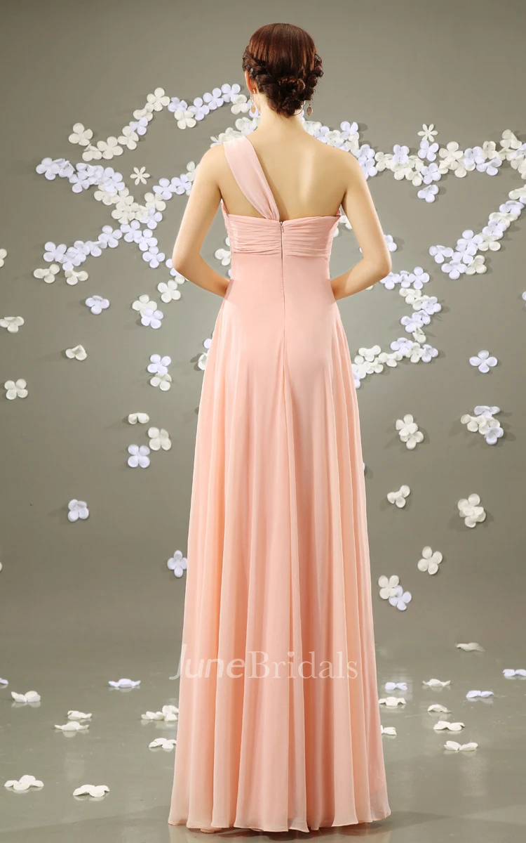 Chiffon Asymmetrical One-Shoulder Maxi Dress With Flower