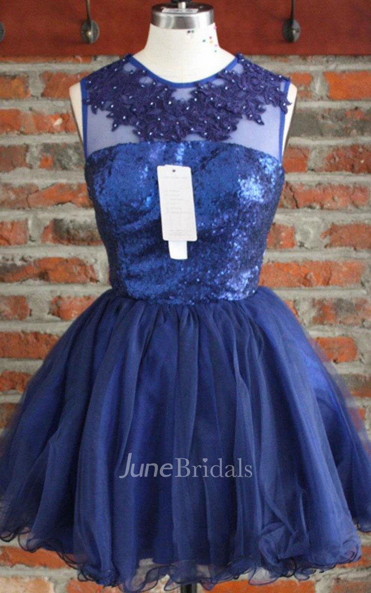 Short Organza Sequined Dress With Embroideries And Ruffles