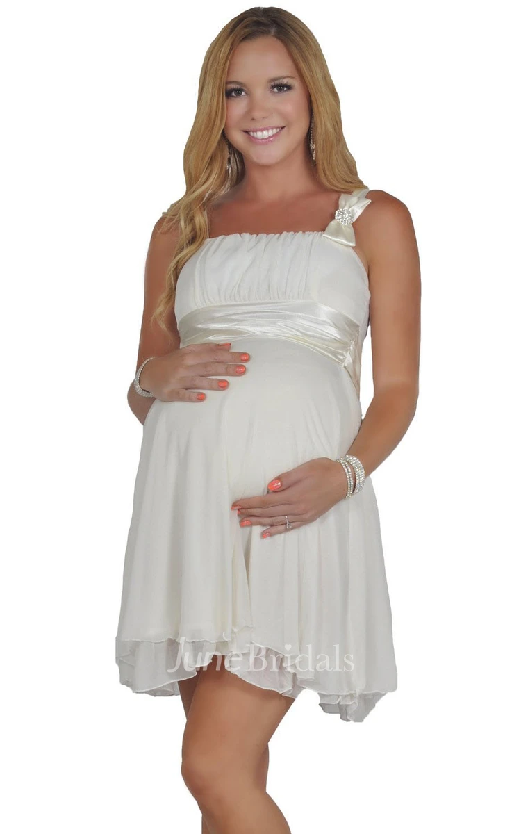 Sleeveless Short Pleated Layered Chiffon Maternity Dress