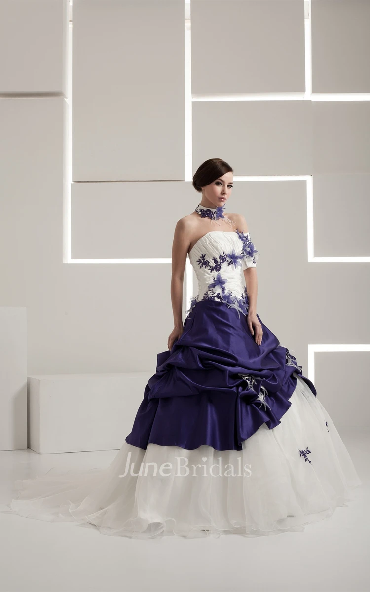 Strapless Pick-Up A-Line Ball Gown with Ruching and Appliques