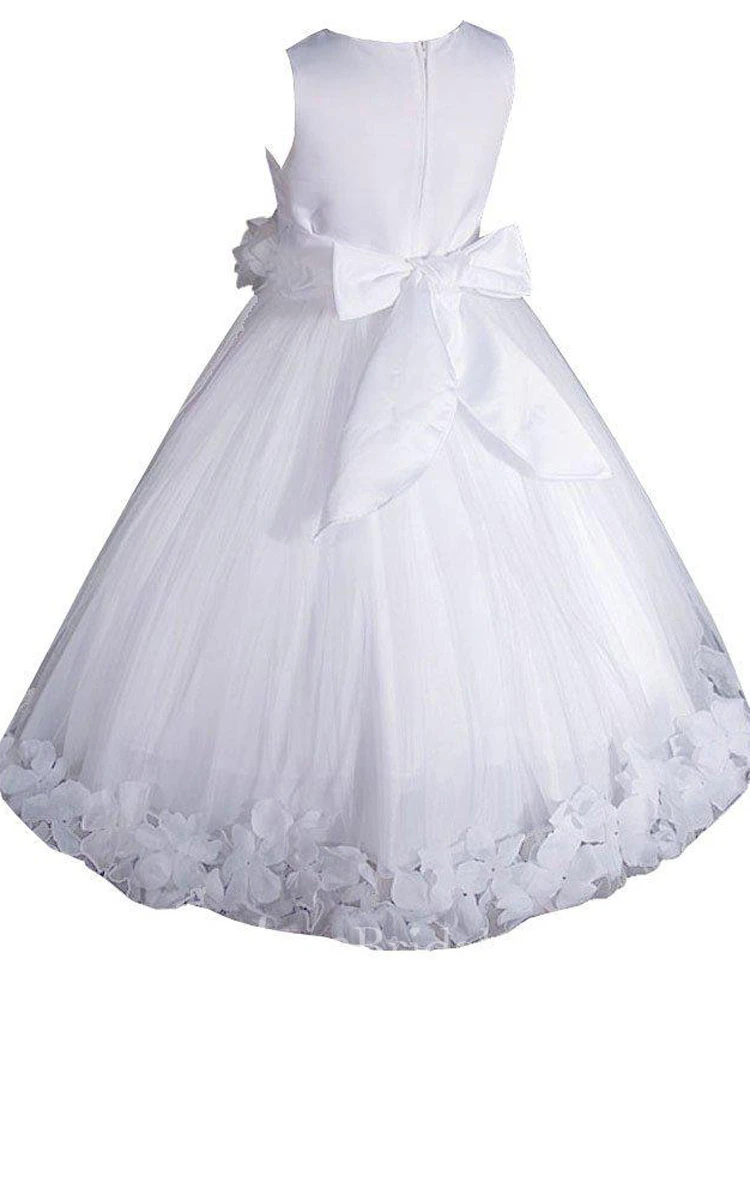 Sleeveless A-line Pleated Dress With Petals and Bow