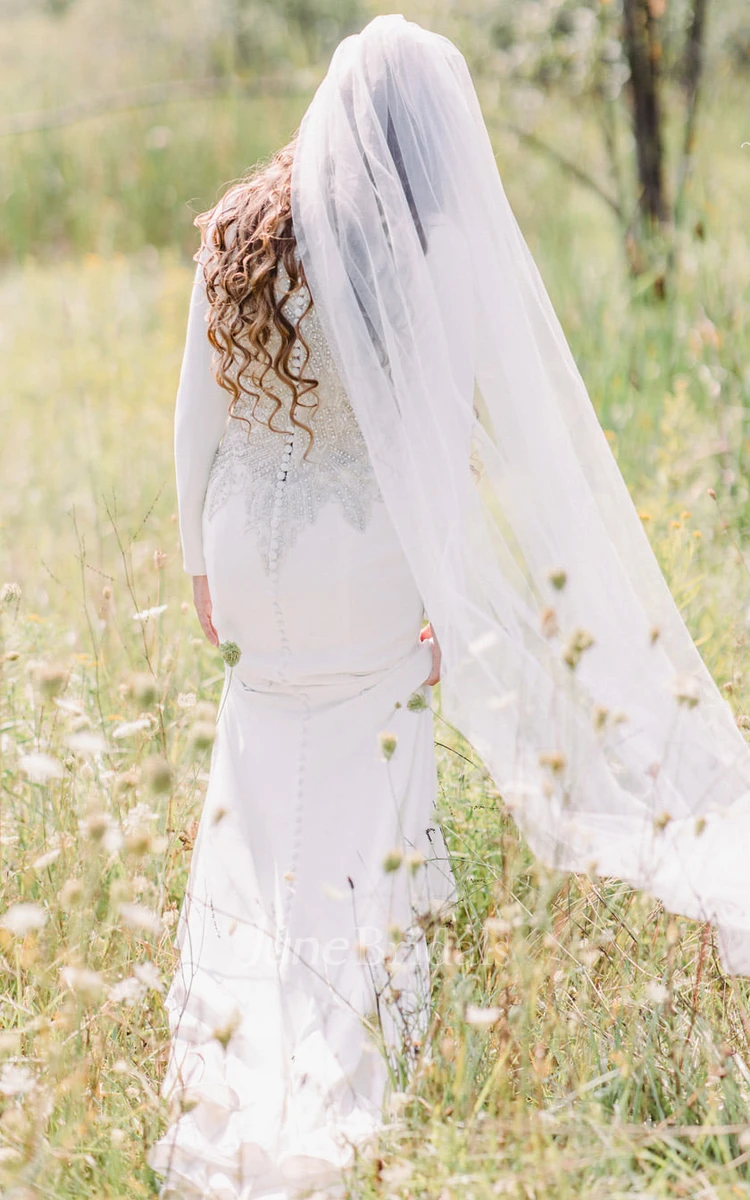 Adorable Mermaid Bateau Satin Wedding Dress With Long Sleeve And Sash
