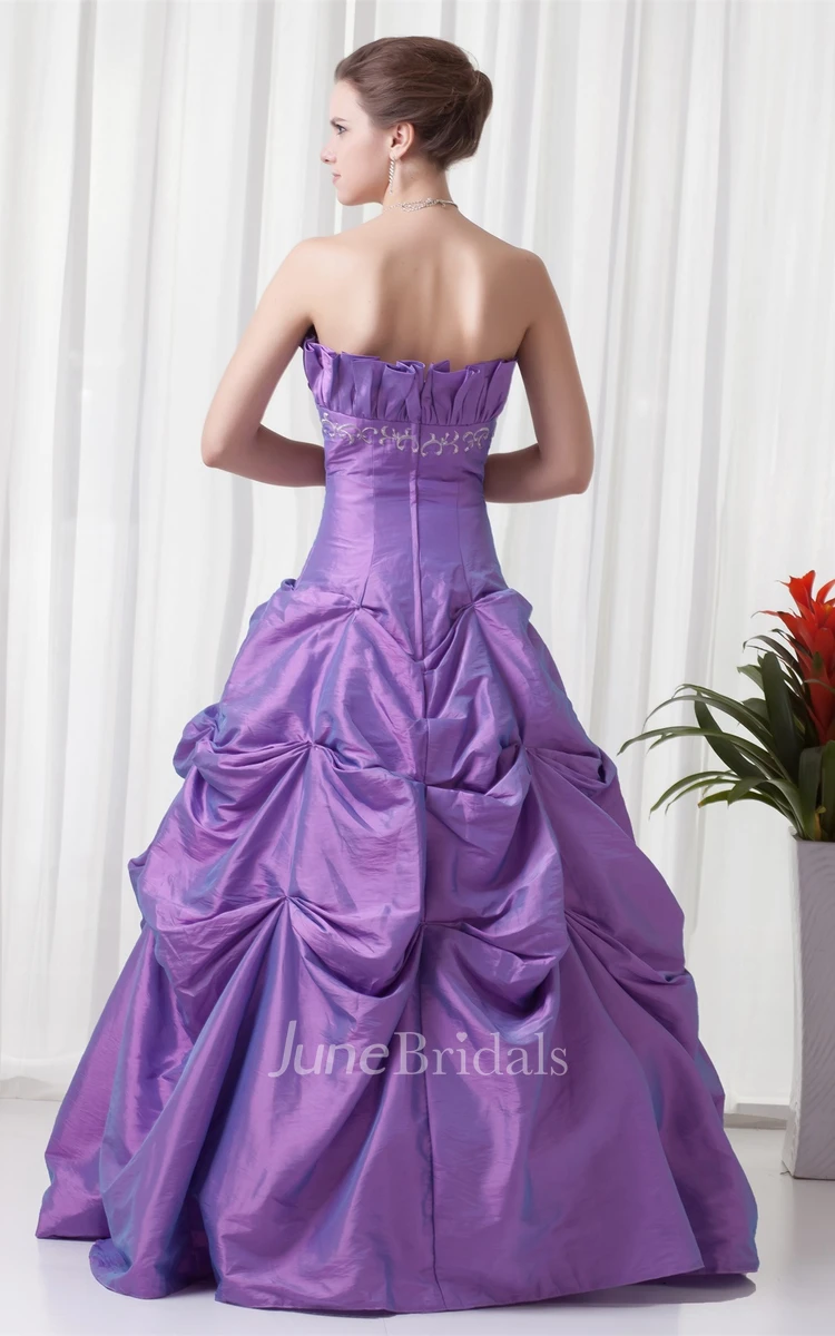 Strapless Pick-Up Ball Gown with Embroideries and Buckle