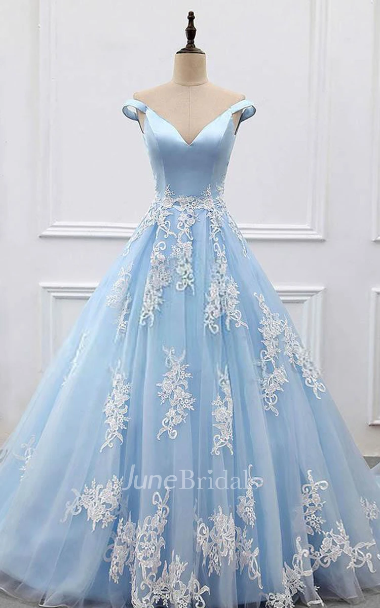 Off-the-shoulder Court Train Satin Tulle Prom Dress