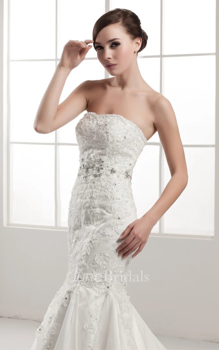 Strapless Lace Trumpet A-Line Dress with Beading and Pleats