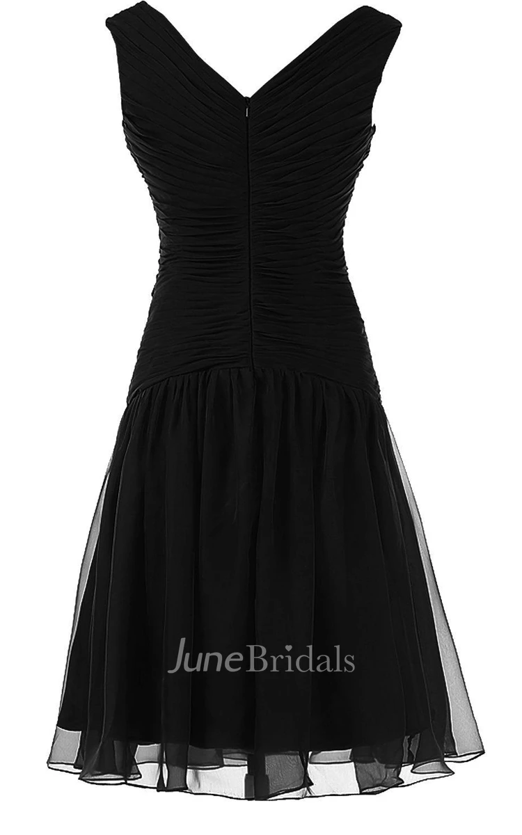 Cap-sleeved A-line Chiffon Layered Dress With Beadings