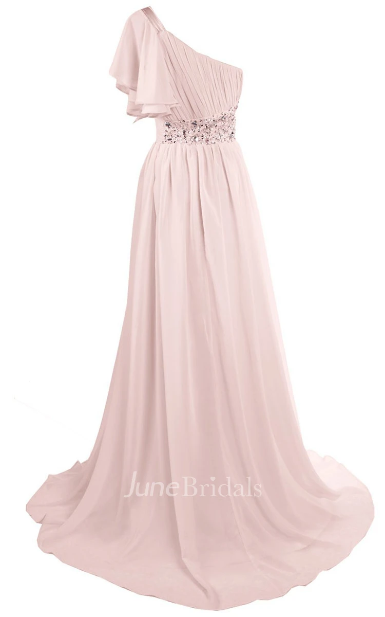 One-shoulder Petal Chiffon A-line Gown With Beaded Band