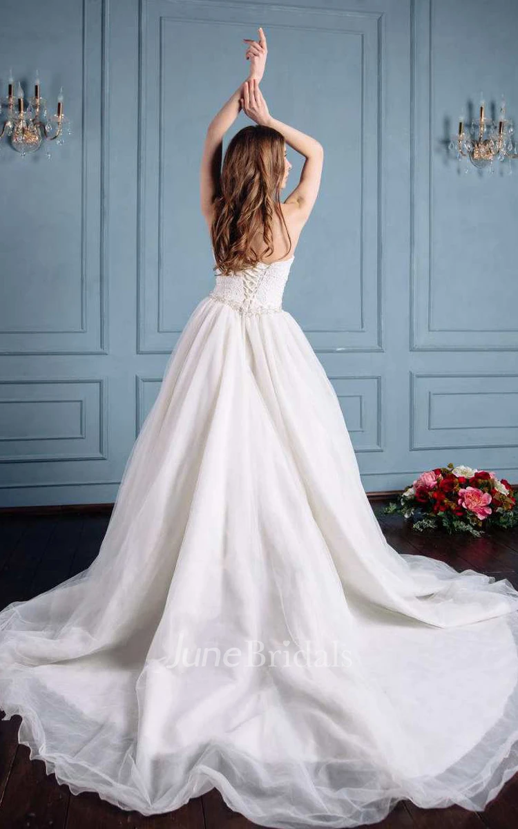 Satin Lace Lace-Up Corset Back Wedding Dress