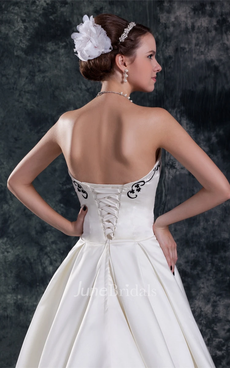 Strapless Satin Pleated Ball Gown with Embroideries
