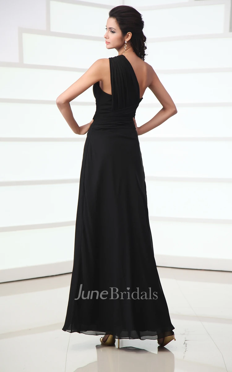 Unique Asymmetrical One-Shoulder Ankle-Length Dress With Ruching And Ruffle