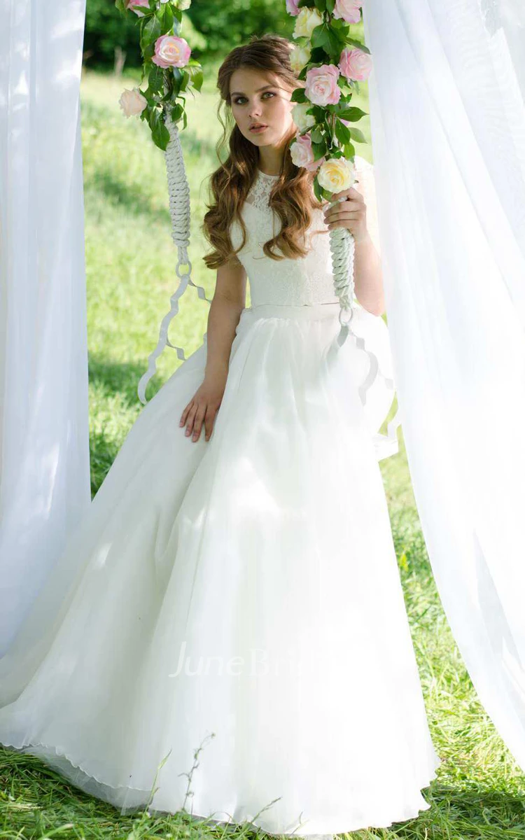 Floor-Length Tulle Satin Lace Wedding Dress