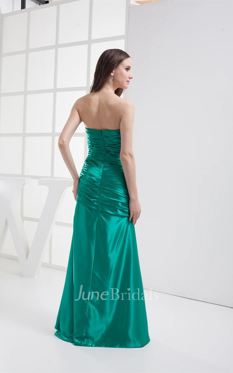 Strapless Mermaid Front-Split Dress with Ruching and Flower