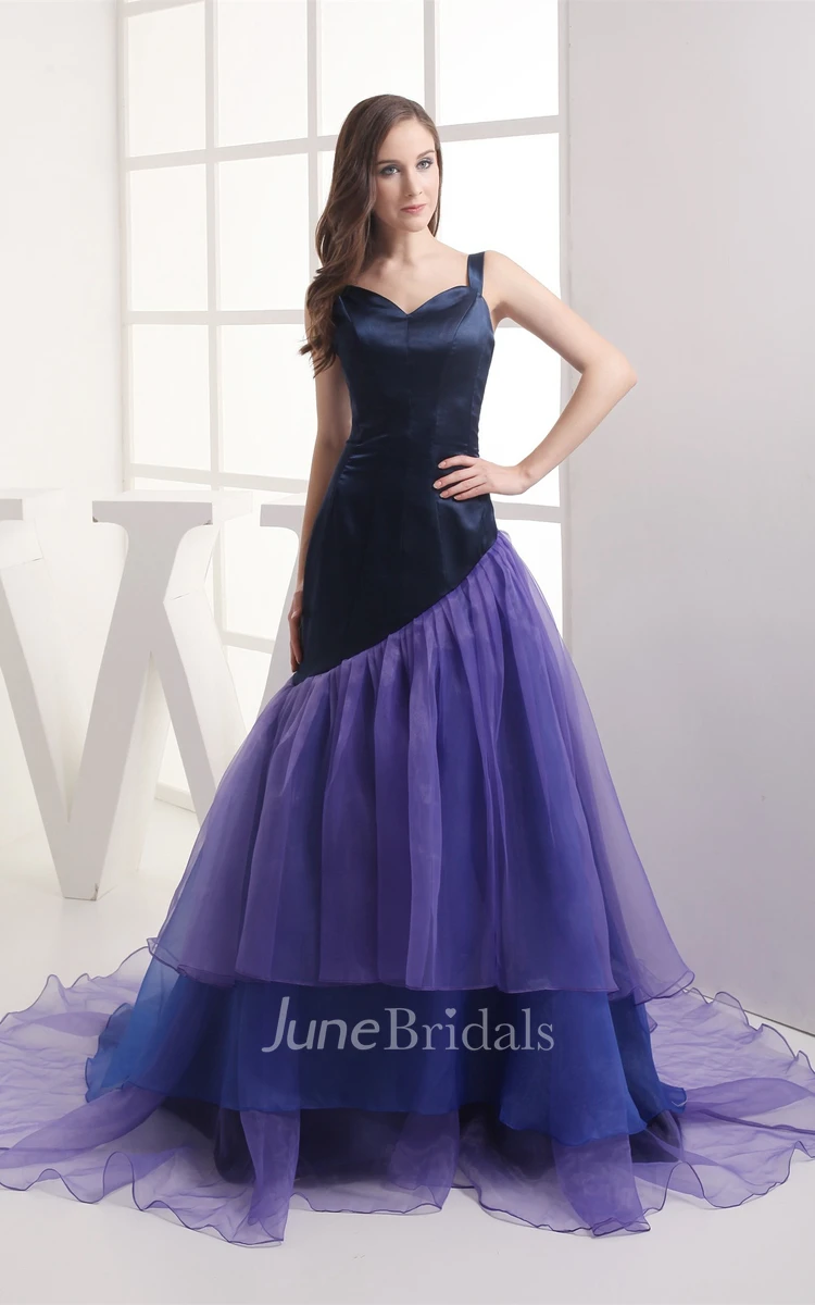 Mute-Color Pleated A-Line Gown with Tiers