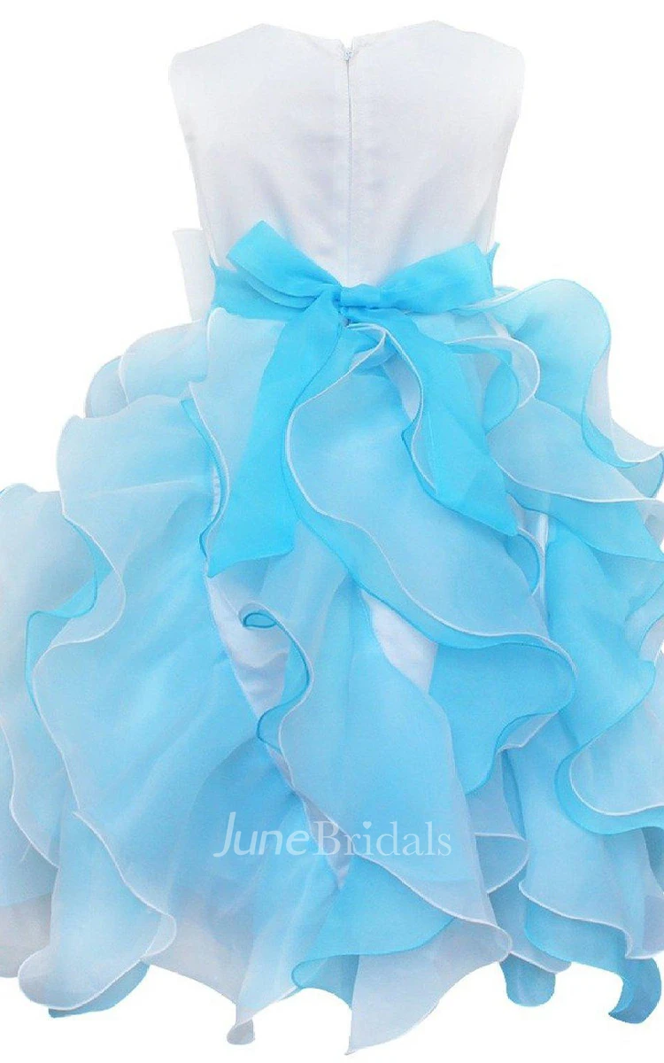 Sleeveless A-line Ruffled Dress With Bow and Appliques