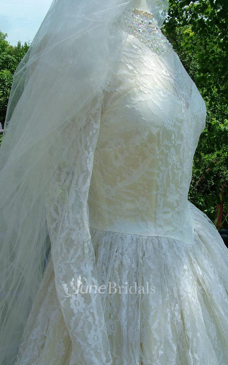 Middleton Style Vintage Wedding Lace Sleeves Fitted Bodice Bridal Gown Dress