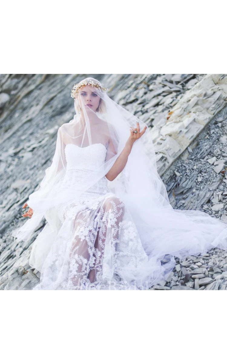 Lace Weddig Dress With Beading Embroideries and Super Fairy Ribbon White Crystal Hairband