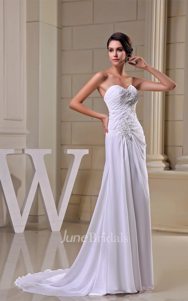 Sweetheart Criss-Cross Pleated Long Dress with Appliques and Brush Train