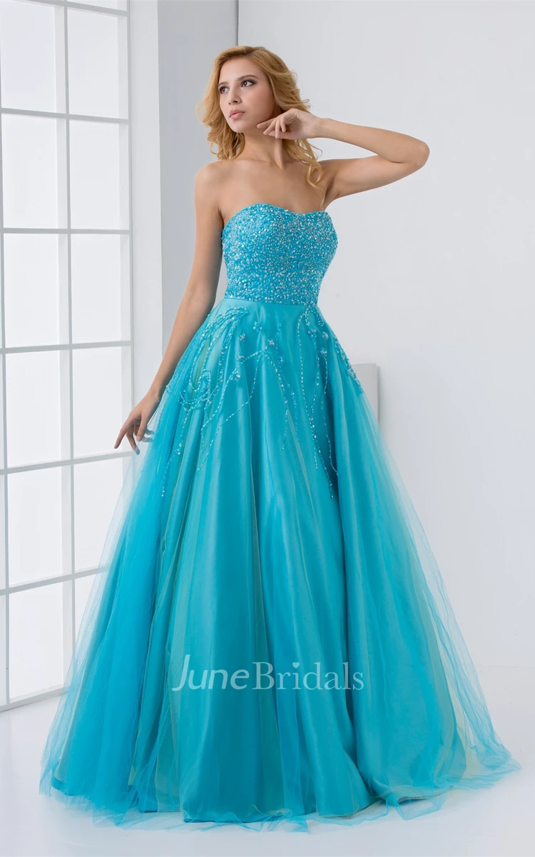 Strapless A-Line Tulle Dress with Jeweled Bodice