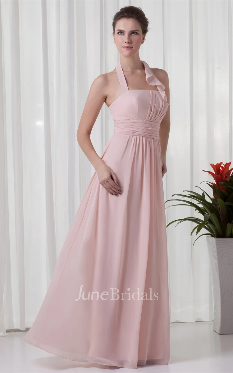 Chiffon Floor-Length Pleated Dress with Halter